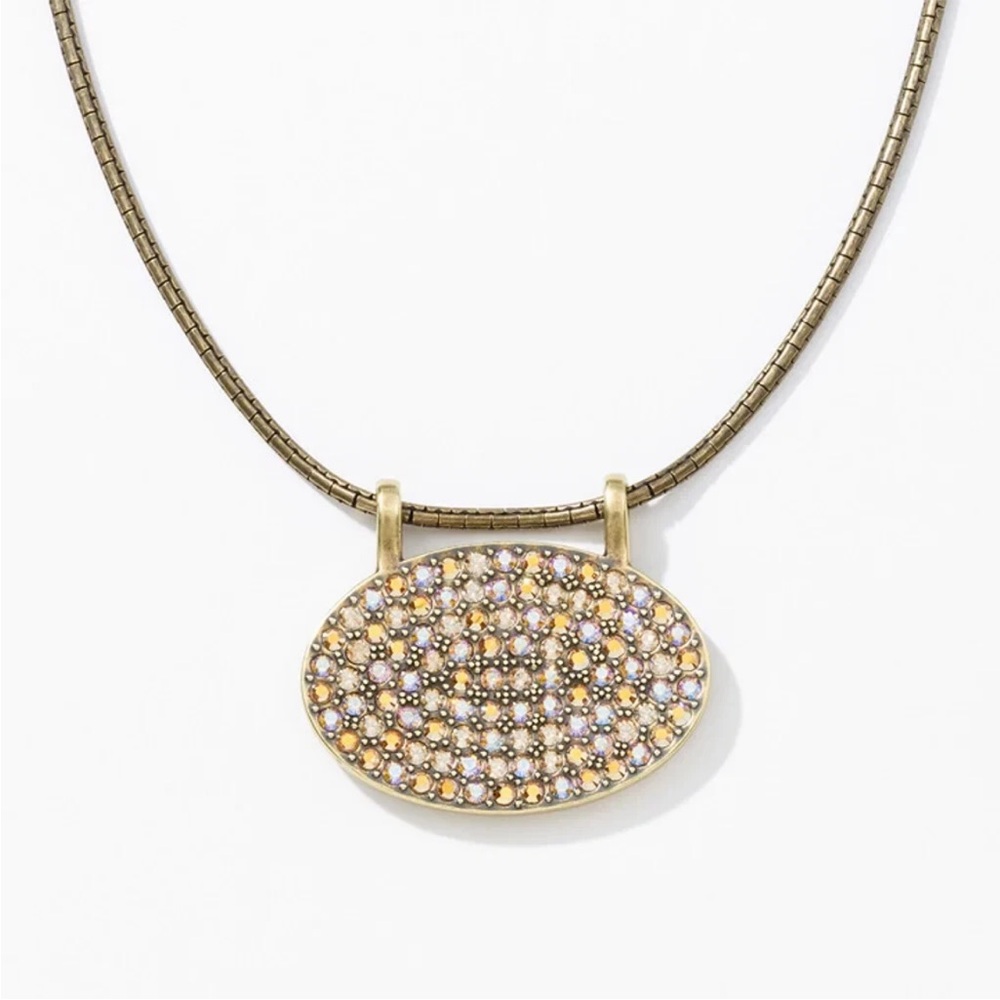 Elegant Gold and Brown Crystal Pendant Necklace oxidized brass finish